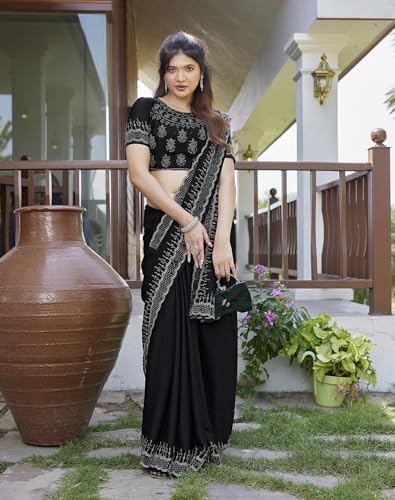 Image of Yashika Women's Satin Moss Saree|Sarees for Women (AZ-YS-P1-GUDDI BLACK)