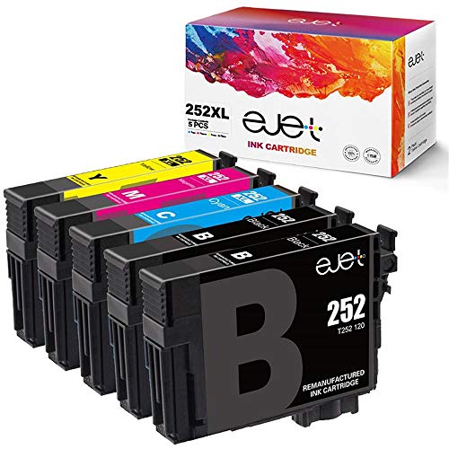 ejet Remanufactured Ink Cartridge Replacement for Epson 252XL 252 XL T252XL to use with WorkForce WF-7710 WF-7720 WF-3620 WF-3640 WF-7610 WF-7620 Printer (2 Black, 1 Cyan, 1 Magenta, 1 Yellow) 5 Pack