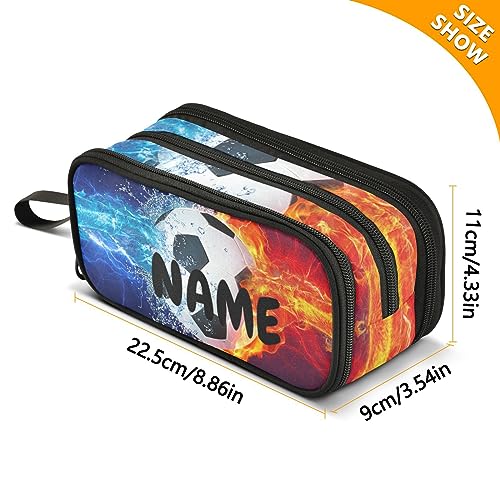 Image of ZAZYXTJ Custom Personalized Soccer Large Capacity Pencil Case 3 Compartment Pen Pouch Storage Canvas Makeup Bag for School Office Teen Girl Boy Men Women