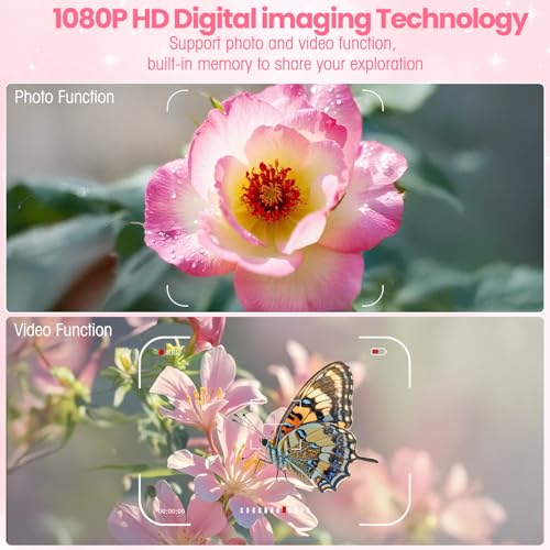 Image of Kids Microscope Mini Microscope for Kids Magnifying Glass for Kids Pocket Microscope for Kids Handheld, Ideal Birthday Christmas New Year Gifts for Age 3 4 5 6 7 8 9 Girls Boys, Pink