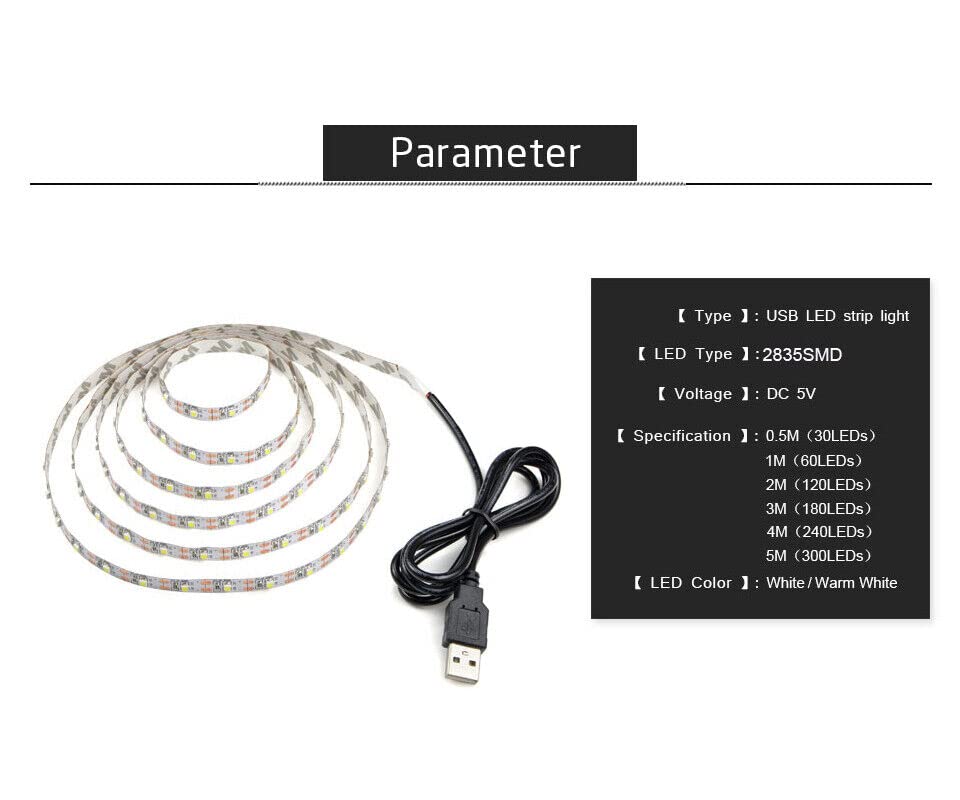 Tira Led Flexible 3M Luz Blanca Cálida USB para TV miniatura 5