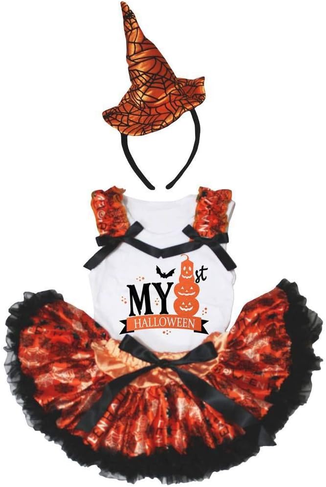 Petitebella Halloween Shirt Baby Skirt with Novelty Headband Set 3-12m
