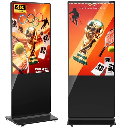 YCKJNB 55 inch Indoor Digital Signage,CMS Software,4K UHD LCD Screen IPS Floor Standing Digital Kiosks Interactive Displays with WiFi HDMI/USB Input Auto AD Player, Android OS Black