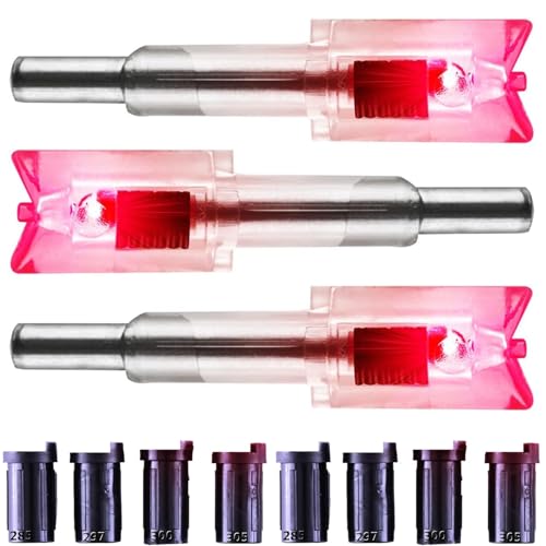 Ellen Archery Lighted Archery Nock Out Crossbow Half Moon Nock with Precision Bushings to Fit The 4 Most Common Carbon Bolts - .285,.297, .300 and .305 Inch ID Bolts(Pack of 3) (Red 3 Pack)
