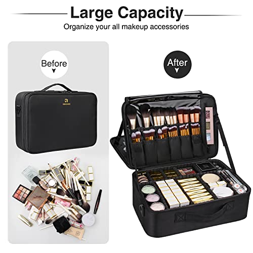 Monstina Large Capacity Makeup Case 3 Layers Cosmetic Organizer Brush Bag 16.5''Makeup Train Case Makeup Artist Box For Hair Curler Hair Straightener Brush Set And Cosmetics #TOP4