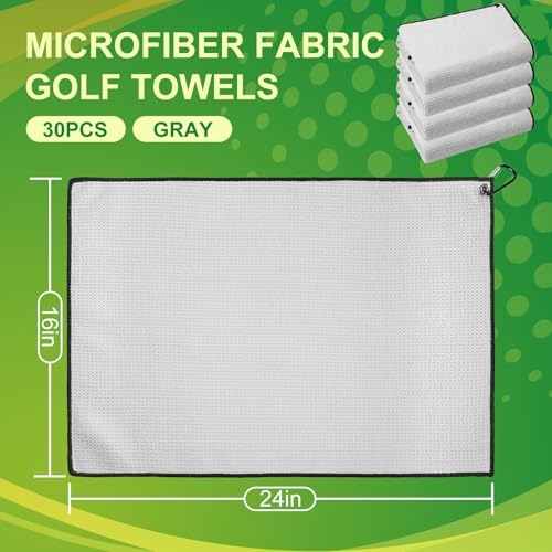 Batiyeer Golf Towels Bulk for Bags 16\'\' x 24\'\' Microfiber Waffle Pattern Golf Towels Trifold with Clip for Hiking,Tournament, Yoga(Gray,30 Pcs) - Thumbnail 2