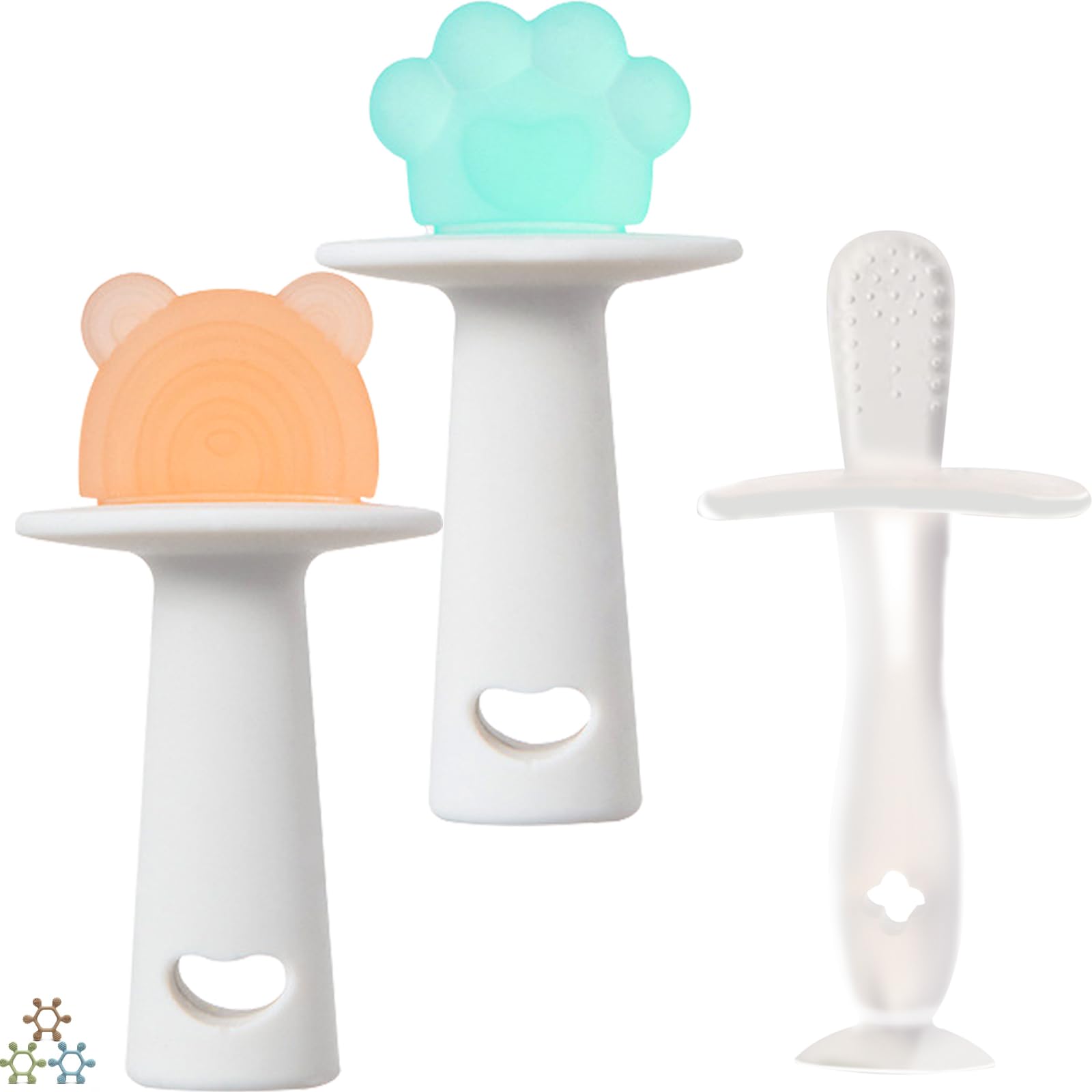 OKOKN 3 Pezzi Giochi Dentizione Neonato, Massaggia Gengive Neonati Anello per la Dentizione del Bambini, Massaggiagengive Senza BPA per neonati di età superiore ai 0 3 6 12 mesi spazzolino neonato