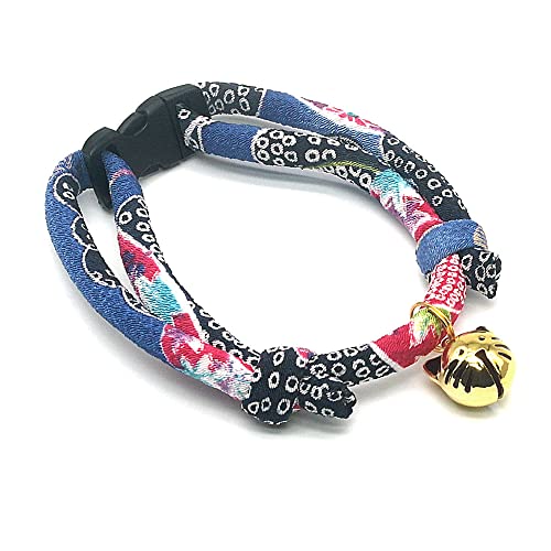 PetSoKoo Cat Collar with Kitty Face Bell. Cute Japan Chirimen Kitten Collar. Soft & Lightweight, Midnight Blue - Image 2