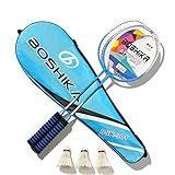 2 Stück Badminton Set, Leichte Graphitwelle Badmintonschläger Inklusive Premium-Badminton-Tasche, 3 Badminton Shuttlecock, 2 Racquet Grip,Blau