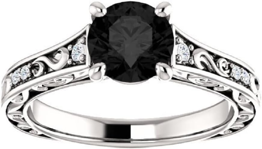 Love Band 2.50 CT Black Diamond Woodland Engagement Ring 14k White Gold, Elvish Black Diamond Ring, Twig Leaf Black Onyx Ring, Vine Black Diamond Ring, Promise Ring For Her