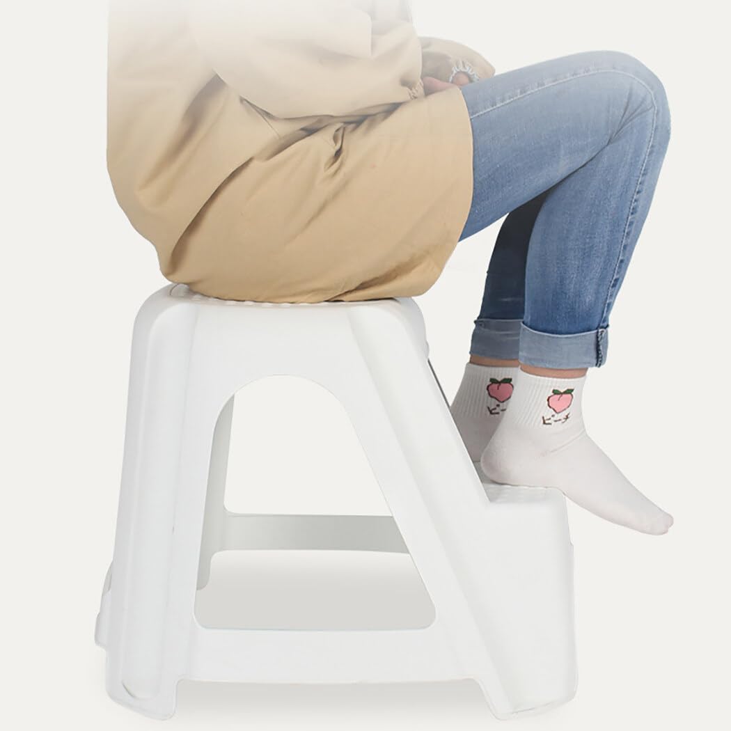 Reposapiés de plástico de 2 escalones para niños, taburete de baño y cocina con almohadillas antideslizantes, altura doble para entrenamiento de orinal