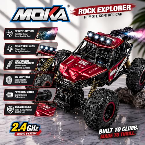 Image of Goyal's 4WD Remote Control Moka Rock Crawler Car with Spray Fumes Function, Off Road RC Car for Kids with LED Lights | Rechargeable Type-C, 2.4GHz - 300 Metres Remote Range