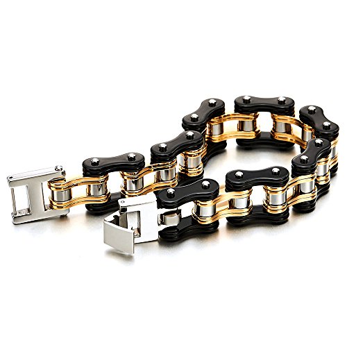 COOLSTEELANDBEYOND Masculine Mens Bike Chain Bracelet of Stainless Steel Two-Tone Polished3
