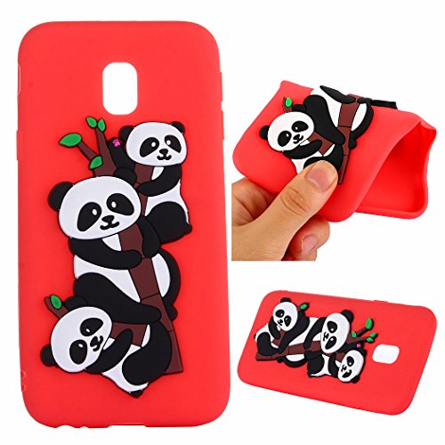 TPU Case for Samsung Galaxy J7 2017, Flexible Rubber Case Cover for Samsung Galaxy J7 2017 / J730, ZCRO Silicone Soft TPU Durable Gel Ultra Slim Thin Bumper Case with Cute Lovely Cartoon Animal Black White Pandas 3D Interesting Creative Design Back Cover Shell Anti Slip Shockproof Scratch Resistant Protective Cover Case for Samsung Galaxy J7 2017 / J730 (Red)