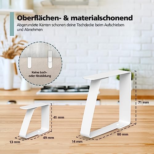 Foto von virea 8 x Tischtuchklammern Weiß für Plattenstärke von 3cm - - Tischdeckenklammern aus Edelstahl für innen und außen - - Leicht abwaschbare Tischtuchklemmen - - Klemmen mit abgerundeten Kanten