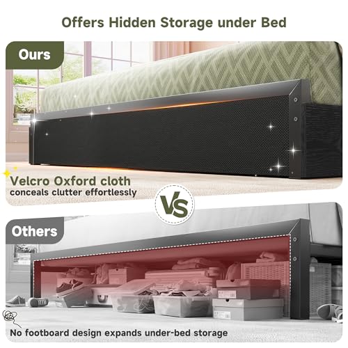 Image of Homkdom Full Size Bed Frame with Large 4 Drawers, 2-Tier Shelf, LED Light and Charging Station, Heavy Duty Platform Bed with 880 lbs Capacity, Easy Assembly, Black