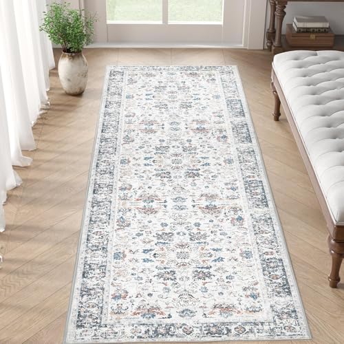 jinchan Runner Rug 2x5 - Hallway Rug Kitchen Washable Runner Vintage Floral Boho Lightweight Thin Non-Slip Retro Distressed Carpet for Entryway Bathro