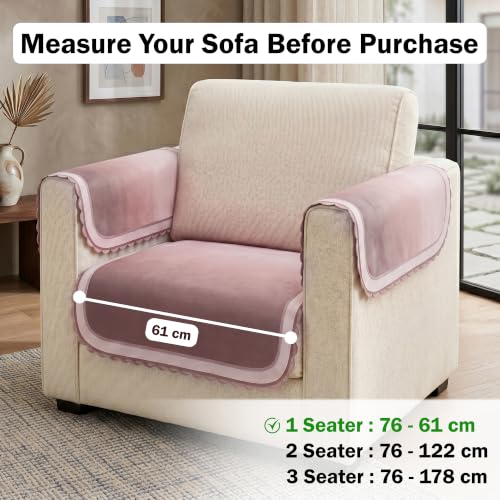 Image of Story@Home Sofa Mat Velvet Sofa Cover 1 Seater (76x61Cm) with Arm Rest Covers| Anti Slip Sofa Cover Velvet for Living Room | Measure Your Sofa & Create Your Own Custom Set -Ombre Dusty Coral Palette