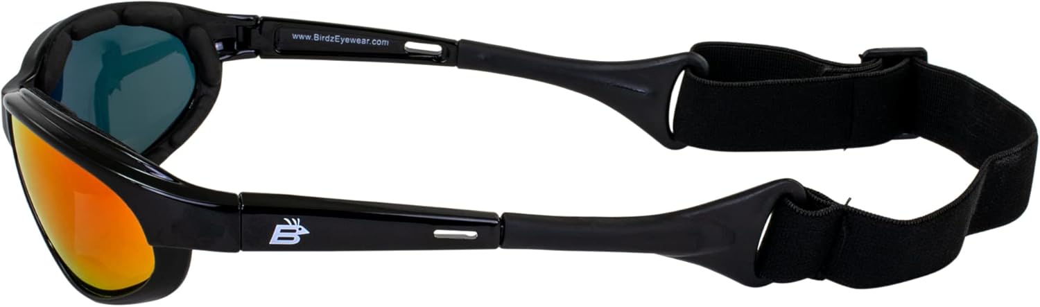 Birdz Eyewear Sail Padded Jetski Sunglasses Goggles Polarized Sports Watersports Boating Fishing for Men or Women 2 Pairs Black Frames w/Smoke & Red Mirror Lenses