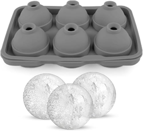 Bandeja redonda para cubitos de hielo, molde para hacer bolas de hielo de 6 cavidades con tapa, sin BPA, silicona de fácil liberación, material