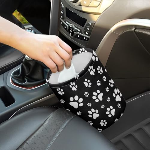 Image of Car Trash Can, Black White Dog Paw Trash Bag, Hanging Car Organizer and Storage Bag, Universal Fit for Front Seat, Back Seat, Floor, Headrest