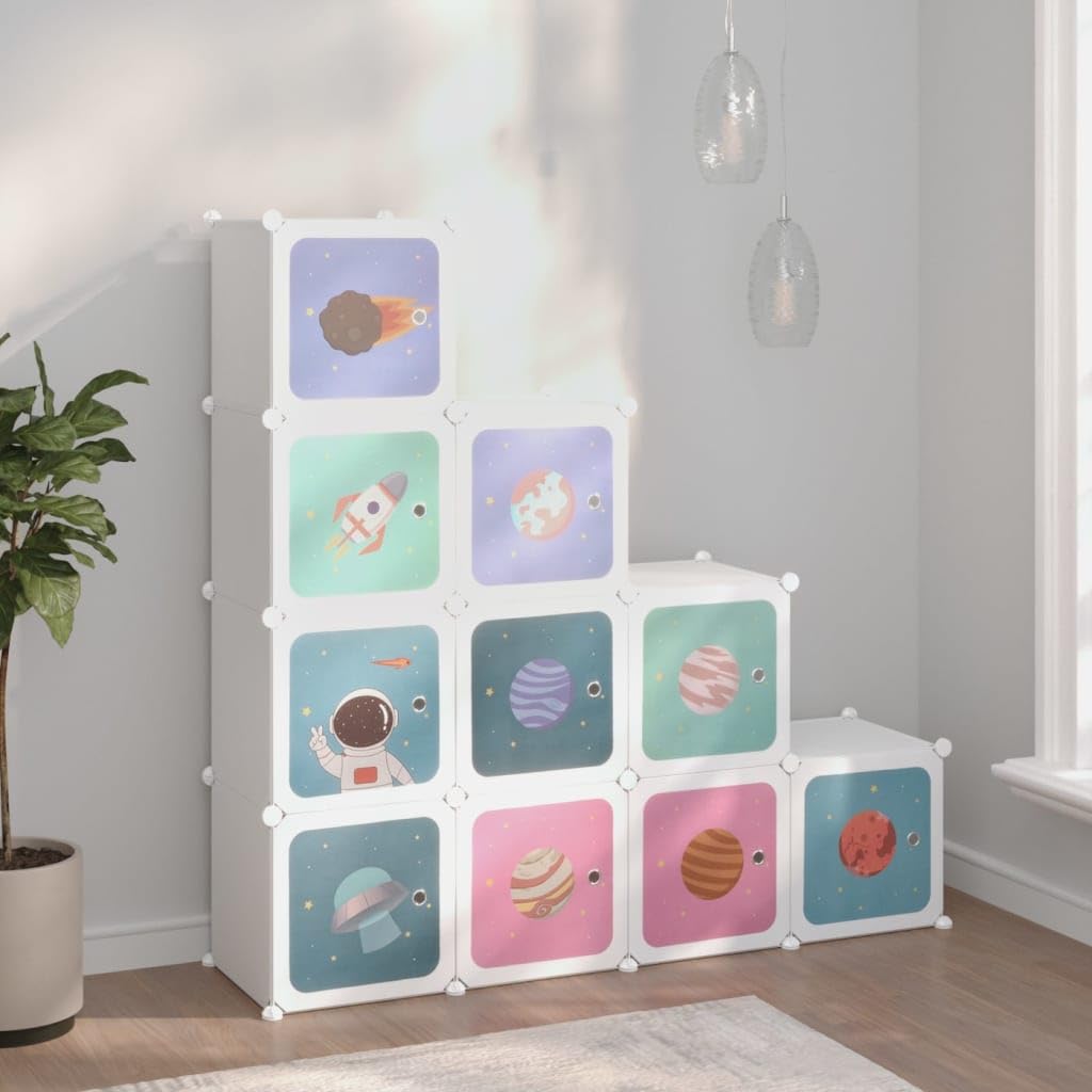 Armario de almacenamiento infantil Cube con 10 cubos, PP blanco,Productos del hogar,Organización y almacenamiento,Almacenamiento de ropa y armarios,Zapateros y organizadores de calzado-340577