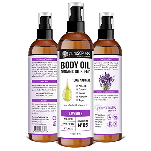 pureSCRUBS Ultra Moisturizing LAVENDER BODY OIL Spray For Dry Skin, Massage, Cuticles & More, Organic Blend of Jojoba, Argan, Coconut, Sweet Almond & Avocado Oils Enriched with Vitamin E - Lg 4oz - Thumbnail 2