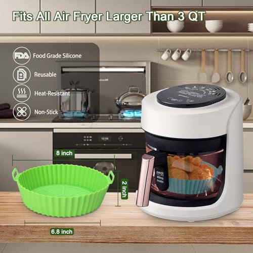 Image of Komzon 3 Pack Air Fryer Silicone Liners, 8Inch Airfryer Liners, AirFryer Basket Liner, Reusable Food Grade Air Fryers Basket Pots Oven Liner Baking Tray, Air Fryer Silicone Mat Accessories Kitchen