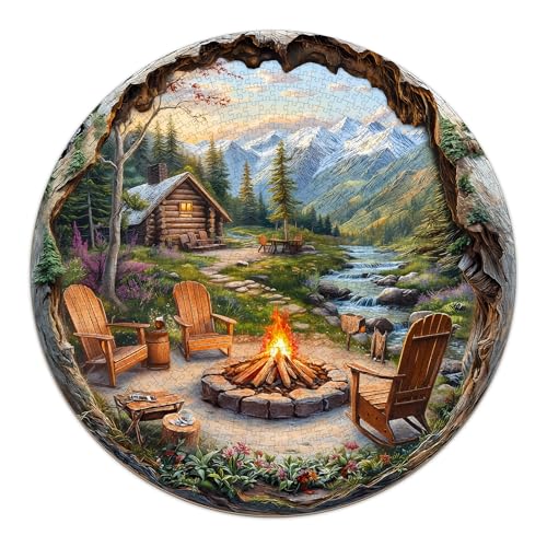 AEEKDOOK Landscape Puzzles for Adults 1000 Pieces, Outdoor Bonfire Cabin Village Jigsaw Puzzles 1000 Pieces for Adults, Fun Puzzles with Letters On Back, Beautiful Wall Decorations (26.5 * 26.5in)