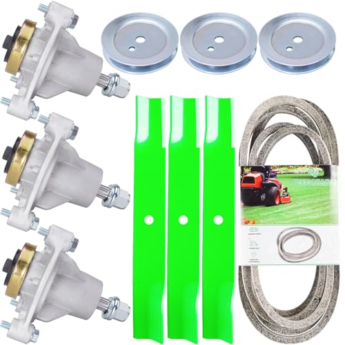 JSXDNWYJ 52 Inch Mower Deck Rebuild Kit Fit Hustler 52 Inch Decks Hustler Raptor Raptor Limited 52 inch Decks 604214 Spindle 603988 Pulley 603995 Blade 791988 5/8x141 Belt