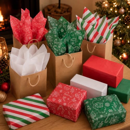 Image of Christmas Tissue Paper - 90 Sheets Xmas Wrapping Paper for Gift Bags Boxes