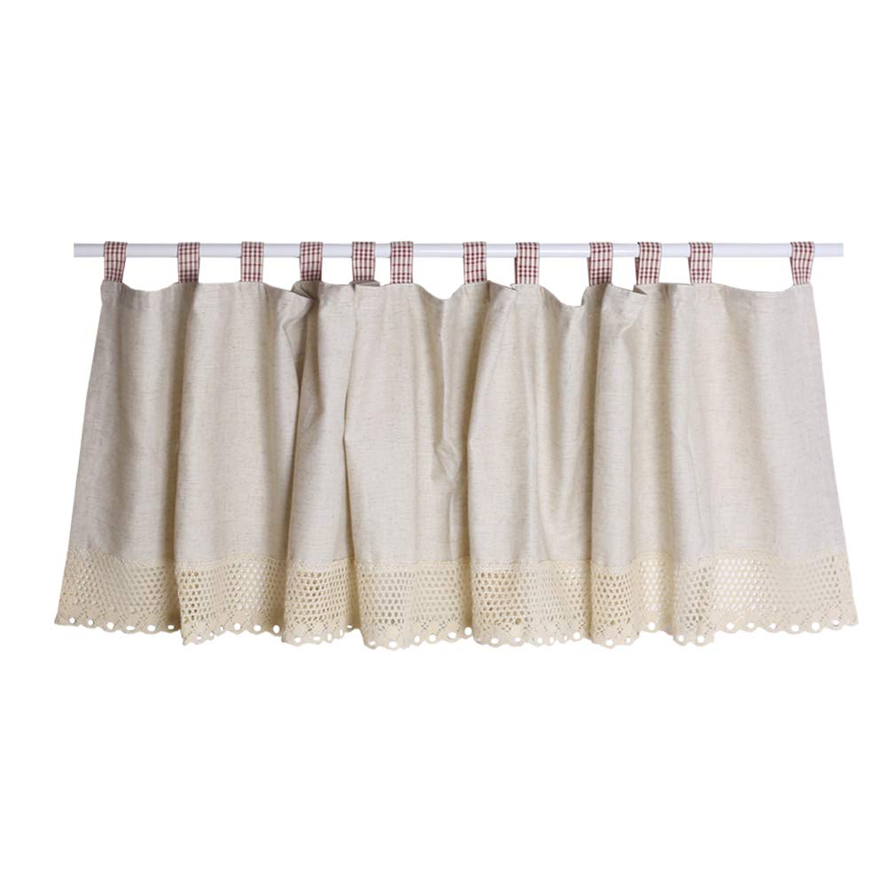 Busica Rideau de Cuisine Vintage en Coton et Lin Rideau Brise-bise en Dentelle Crochet Style Maison de Campagne Rideau Court Romantique Décoration Café 1 Pièce,W x H 130x100cm