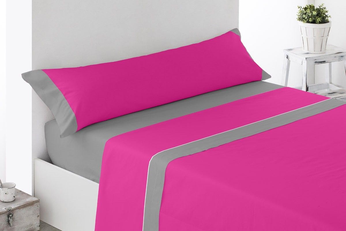 RUFINO DÍAZ Juego Sábanas Lisa 3 Piezas Lecrin (Fucsia/Gris - 135 cm) - Taco Extra Suave para Adultos e Infantil - Sensación acogedora y de Confort
