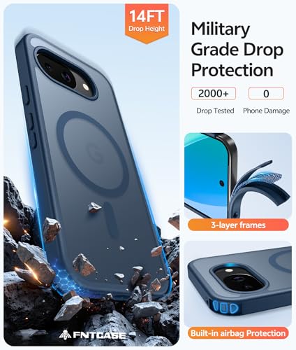 Image of FNTCASE for Google Pixel 10a Case: [Compatible with Magsafe] Translucent Matte Cases with [Screen Protector] Military Grade Shockproof Protective Magnetic Phone Cover for Pixel 10A - Blue