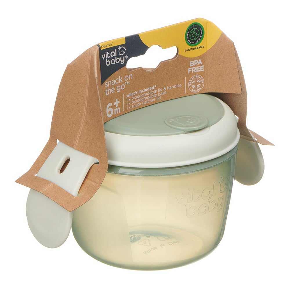 Vital Baby Nourish Toddler Snack Pot 6m+, Green, On-The-Go Snacking, Dual-Lids, Soft Silicone Slatted Lid, Easy-Grip Handles - Image 4