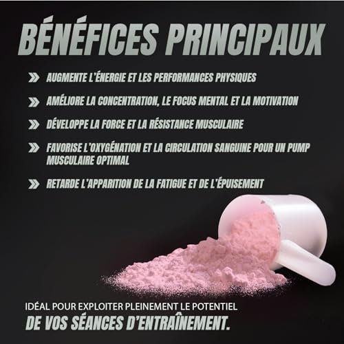 Pre-Workout Puissant | Énergie Maximale, Force & Prise de Masse | Boisson Pré-Entraînement avec Bêta-Alanine, Créatine, Citrulline, Bétaïne, Arginine | Améliore les Performances Musculaires | 300 g – Image 4