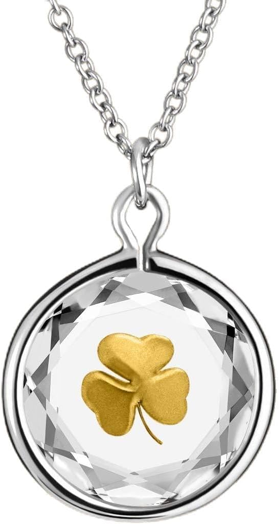 Necklace or Charm in Swarovski Crystal with Enameled SHAMROCK Engraving in Sterling Silver or Yellow-Gold-Plated-Silver