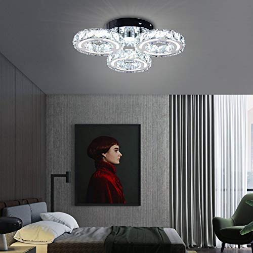 Finktonglan Modern Crystal Ceiling Lamps Acrylic Led Chandelier Lighting 3 Rings Contemporary Flush Mount Pendant Light Fixture For Bedroom Living Room Hallway (Cool White) #TOP3