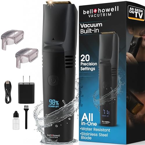 Bell+Howell Vacutrim Cordless Beard Trimmer – Rechargeable Electric Shaver with