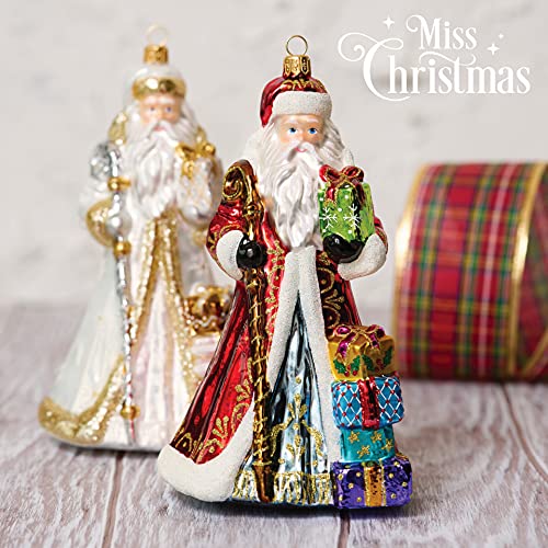 Miss Christmas 2022 Collection Festive Santa 7.5-Inch Blown Glass Christmas Tree Ornament (Classic Santa With Gifts) #TOP2
