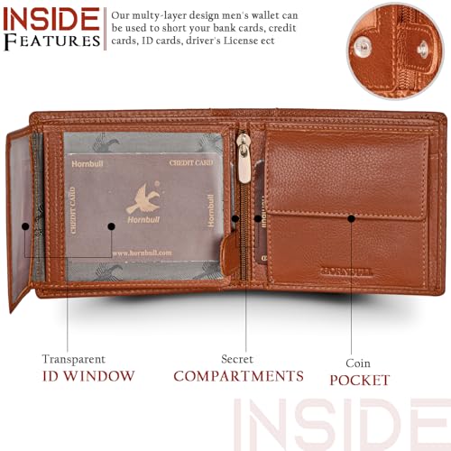 Image of HORNBULL Men's Personalized Wallet I Customized Slim Stylish Leather Purse with Name I Unique Birthday Gift for Men Boy Love Husband (Rust Light)