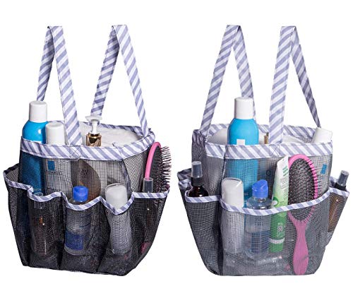 Attmu 2 Pack Portable Mesh Shower Caddy Dorm with 8 Mesh Storage Pockets, Quick Dry Waterproof Shower Tote Bag Oxford