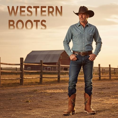 Cowboy Boots - Men’s Square Toe Work Boot,Pull On Leather Wellington Boots,Comfortable Durable Classic Slip Resistant Soft Toe Western Boot - slip on3