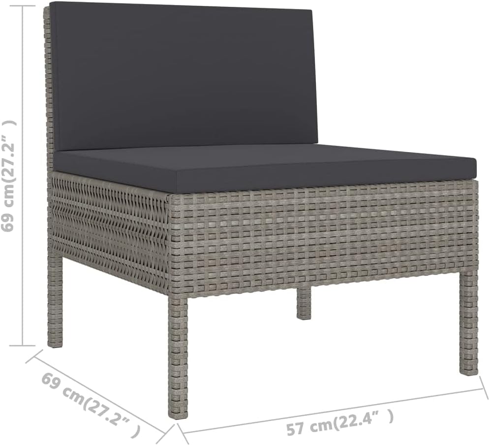 vidaXL Patio Lounge Set with Cushions - 6 Piece, Stylish Modern Farmhouse Design, Weather- PE Rattan and Powder-Coated Steel Frame, Gray