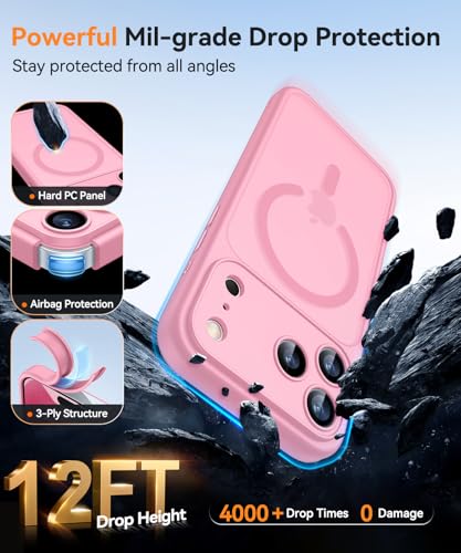 Image of CANSHN Magnetic Compatible with iPhone 17 Pro Max Case, Upgraded [Full Camera Protection] [Compatible with Magsafe] [Translucent Matte] Shockproof Protective Phone Cover 6.9 Inch - Pink