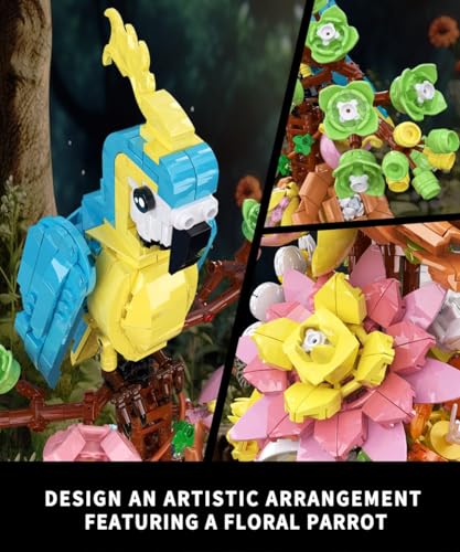 Image of Flowers and Parrot Building Set- 1162pcs, Compatible with Lego Flower, Cute Bird and Succulent Botanical Collection Set