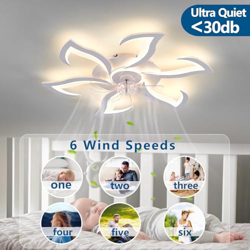 HuixuTe 32" White Geometric Modern 6-Head Ceiling Fan with Lights Remote Control, Low Profile Ceiling Fan with Light for Kitchen Bedroom Living Room — view 6