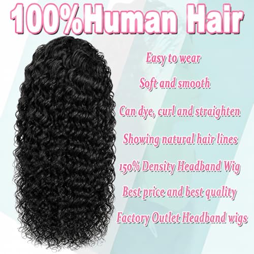 Image of Punmasa Human Hair Deep Wave 24 Inch Curly Headband Wig for Black Women