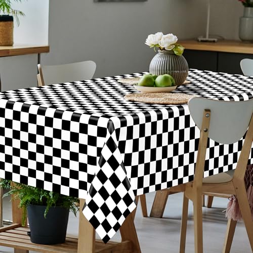 Image of 12Pack Table Cloth Rectangle Table, 54 inch x 108 inch Plastic Tablecloth, Black and White Checkered Table Covers, Waterproof Disposable Table Cloth for Outdoor Picnic Indoor Birthday Party Supplies Dinner