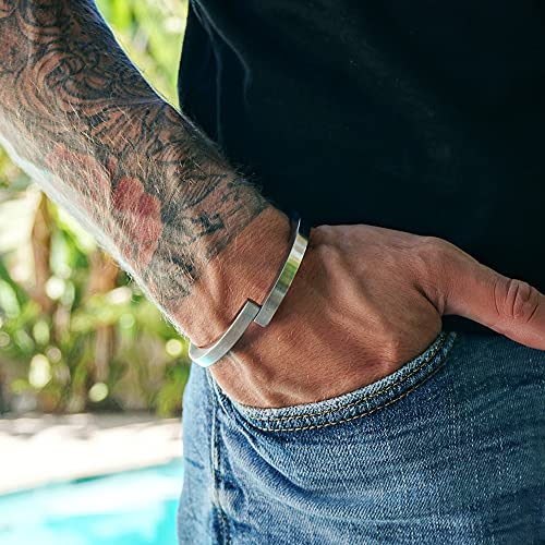 Ciunofor Bracelet Bangle For Men Boys Polished Finish Cuff Black White Bangle Stainless Steel Metal Bracelet With Simple Twisted Line Design Jewelry Gifts For Men (Silver 1) #TOP2